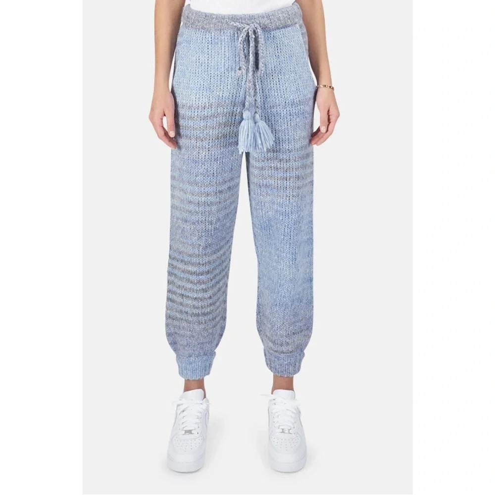 LoveShackFancy Blossom Alpaca Blend Knit Jogger Pants Blue Ombré XS